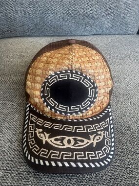 Unk Brown Straw & Black Embroidered Trucker Hat